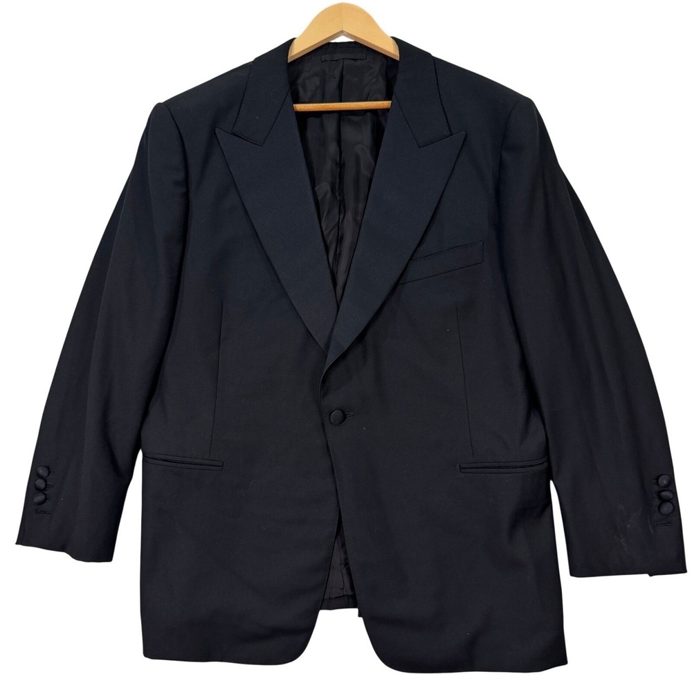 Leonard Logsdail Bespoke Mens 42R Black Tuxedo Jacket Peak Lapel Custom Blazer